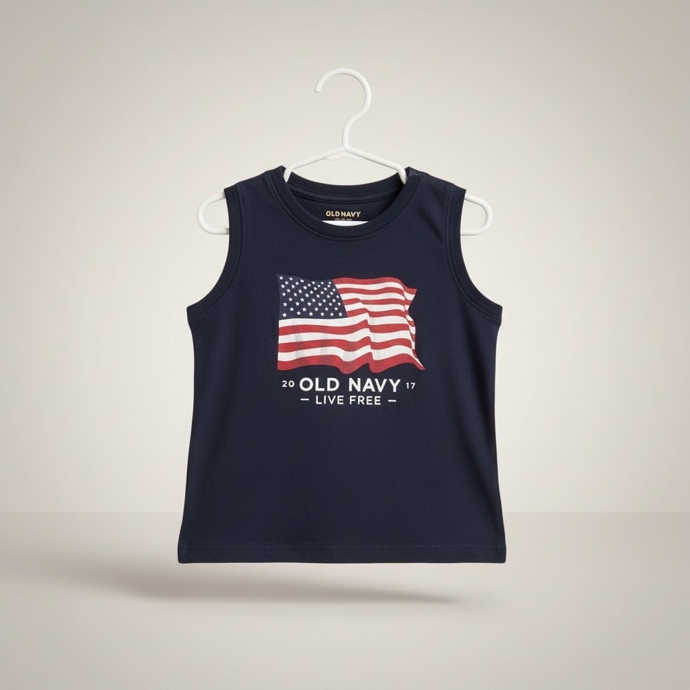 Old Navy Kids Live Free American Flag Tank Top Navy Blue Sleeveless Shirt 2017